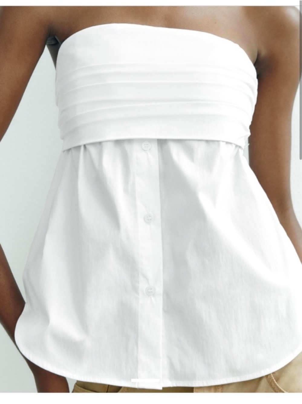 Zara White Strapless Pleated Bust Tank Top